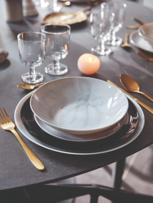 Luminarc 6 Assiettes Creuses Grises Effet Marbré 20cm 5 Luminarc 6 Assiettes Creuses Grises Effet Marbré 20cm – Image 3