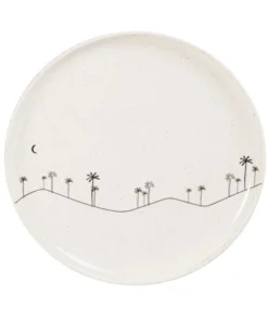 Maisons Du Monde Assiette à Dessert En Grès Beige Motifs Palmiers Noirs - Lot De 6