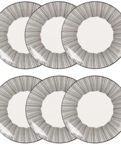 Maisons Du Monde Assiette à Dessert En Grès Blanc Motifs à Rayures - Lot De 6