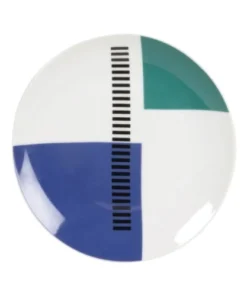 Maisons Du Monde Assiette à Dessert En Grès Blanc Motifs Graphiques Bleus Et Verts - Lot De 6