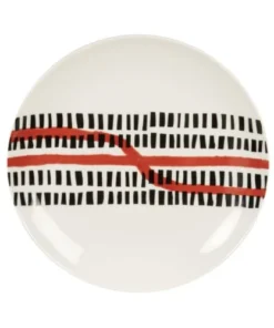 Maisons Du Monde Assiette à Dessert En Porcelaine Blanche Motifs Graphiques Noirs Et Rouges - Lot De 6