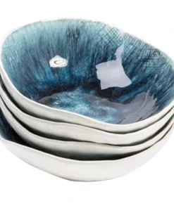 Kare Design Assiette Creuse En Grès Bleu Et Blanc D17 - Lot De 4