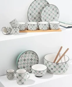 Maisons Du Monde Assiette Creuse En Grès Motifs Graphiques Bleu Gris, Verts Et Blancs - Lot De 2 -Chef&Sommelier-boutique assiette creuse en gres motifs graphiques bleu gris verts et blancs 1000 7 2 211521 3
