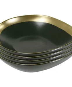 Kare Design Assiette Creuse En Grès Vert Foncé Et Doré D19 - Lot De 4