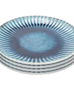 Kare Design Assiette En Grès Bleu Et Blanc D21 - Lot De 4