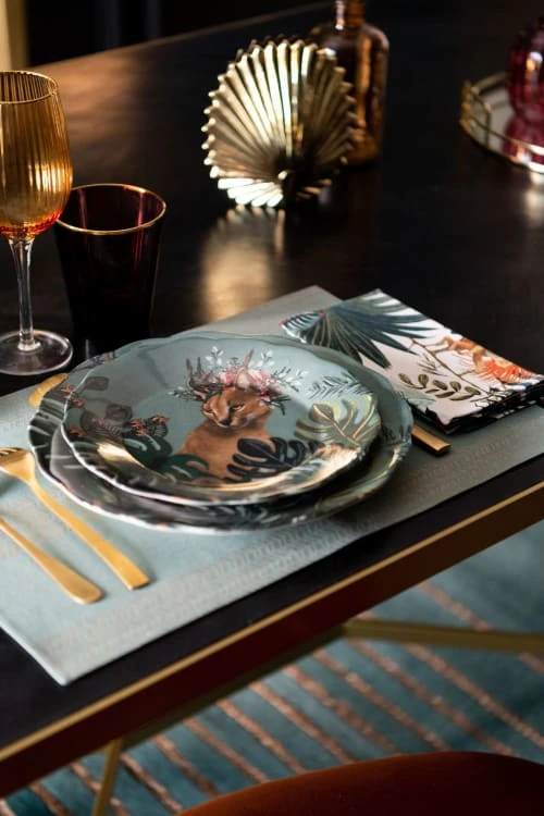 Maisons Du Monde Assiette Plate En Faïence Multicolore Motif Tropical Et Lynx - Lot De 6 4 Maisons Du Monde Assiette Plate En Faïence Multicolore Motif Tropical Et Lynx - Lot De 6 – Image 2