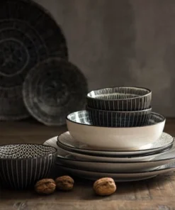 Maisons Du Monde Assiette Plate En Grès Blanc Motifs à Rayures - Lot De 6 -Chef&Sommelier-boutique assiette plate en gres blanc motifs a rayures 1000 1 40 173265 2