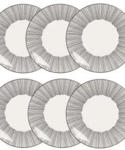Maisons Du Monde Assiette Plate En Grès Blanc Motifs à Rayures - Lot De 6 -Chef&Sommelier-boutique assiette plate en gres blanc motifs a rayures meko1 1000 1 40 173265 3