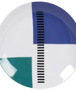 Maisons Du Monde Assiette Plate En Grès Blanc Motifs Graphiques Bleus Et Verts - Lot De 6