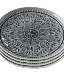 Kare Design Assiette Plate En Grès Gris D27 - Lot De 4