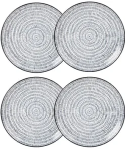 Maisons Du Monde Assiette Plate En Grès Blanc Motifs Graphiques Bleus - Lot De 4 -Chef&Sommelier-boutique assiette plate en gres imprime traits bleus ischia 1000 3 7 190165 4