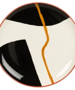 Maisons Du Monde Assiette Plate En Grès Noir, Jaune, Rouge Et Beige