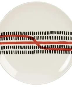 Maisons Du Monde Assiette Plate En Porcelaine Blanche Motifs Graphiques Noirs Et Rouges - Lot De 6
