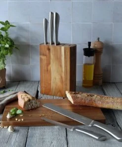 OGO Living Bloc à Couteau Et 5 Couteaux En Acacia Et Inox -Chef&Sommelier-boutique bloc a couteau et 5 couteaux en acacia et inox 3