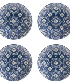 Table Passion Coffret De 4 Assiettes à Dessert 20 Cm En Grès Bleu