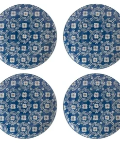 Table Passion Coffret De 4 Assiettes Plates Décors Assortis 26 Cm En Grès Bleu
