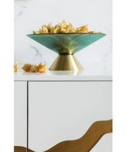 Kare Design Coupe En Verre Vert Et Acier Doré D35 -Chef&Sommelier-boutique coupe en verre vert et acier dore d35 4