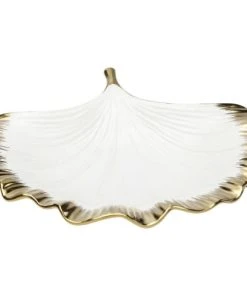 Kare Design Coupe Feuille De Ginkgo En Porcelaine Blanche Et Dorée