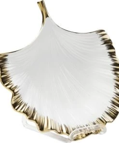 Kare Design Coupe Feuille De Ginkgo En Porcelaine Blanche Et Dorée -Chef&Sommelier-boutique coupe feuille de ginkgo en porcelaine blanche et doree 4