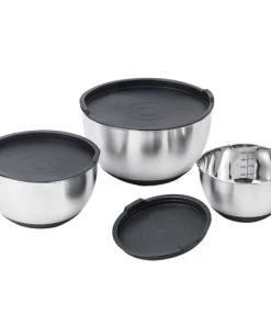 Kitchen Move Lot 3 Saladiers Avec Couvercle Acier Inoxydable Argent