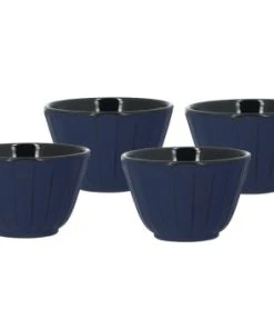 Novastyl Lot De 4 Tasses à Thé En Fonte Bleue Mate Intérieur Verni 12cL