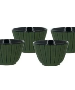 Novastyl Lot De 4 Tasses à Thé En Fonte Verte Mate Intérieur Verni 12cL