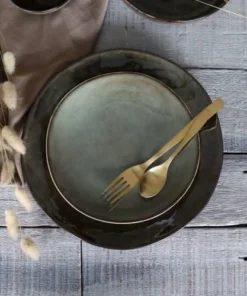 OGO Living Lot De 6 Assiettes à Dessert En Grès Vert 20,5cm -Chef&Sommelier-boutique lot de 6 assiettes a dessert en gres vert 20 5cm 1