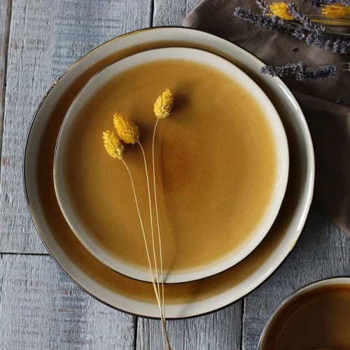 OGO Living Lot De 6 Assiettes à Desserts En Grès Jaune 20,5cm 4 OGO Living Lot De 6 Assiettes à Desserts En Grès Jaune 20,5cm – Image 2