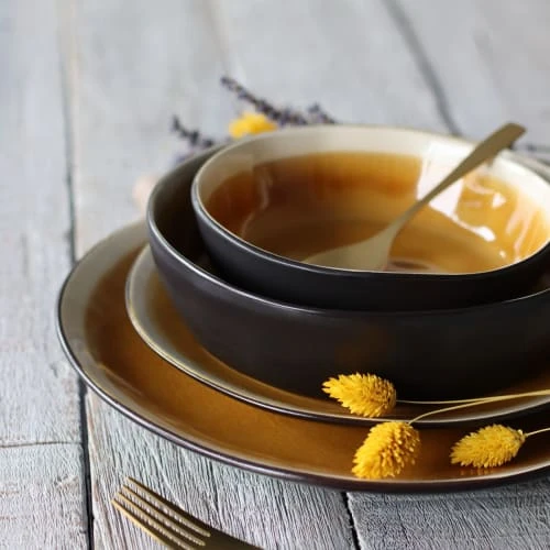 OGO Living Lot De 6 Assiettes à Desserts En Grès Jaune 20,5cm 5 OGO Living Lot De 6 Assiettes à Desserts En Grès Jaune 20,5cm – Image 3