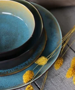 OGO Living Lot De 6 Assiettes Coupes En Grès Bleu 20cm -Chef&Sommelier-boutique lot de 6 assiettes coupes en gres bleu 20cm 2