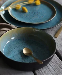 OGO Living Lot De 6 Assiettes Coupes En Grès Bleu 20cm -Chef&Sommelier-boutique lot de 6 assiettes coupes en gres bleu 20cm 5