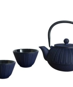 Novastyl Lot Théière Et Deux Tasses En Fonte Bleue -Chef&Sommelier-boutique lot theiere et deux tasses en fonte bleue 2
