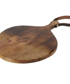 Wadiga Planche à Découper Ronde En Bois De Manguier Et Anse Cuir