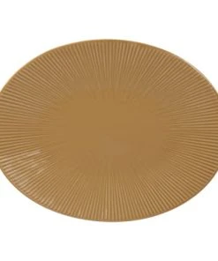 Table Passion Plat Ovale Bohémia 41,5 Cm Moutarde En Grès Jaune