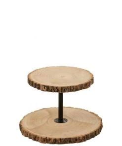 LANADECO Plateau 2 Niveaux Rond Bois De Paulownia Naturel H29,5cm