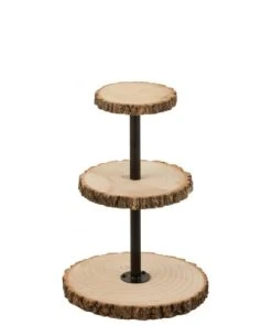 LANADECO Plateau 3 Niveaux Rond Bois De Paulownia Naturel H50cm