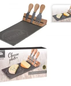 Wadiga Plateau à Fromages Ardoise Et Ses 3 Couteaux De Service -Chef&Sommelier-boutique plateau a fromages ardoise et ses 3 couteaux de service 1