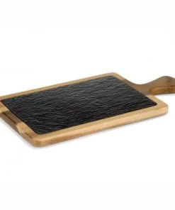 Pujadas Plateau En Ardoise Et En Bois Avec Manche 26 X 18 Cm