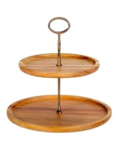 Wadiga Présentoir Rond 2 étages En Acacia 26,5x26,5x26cm