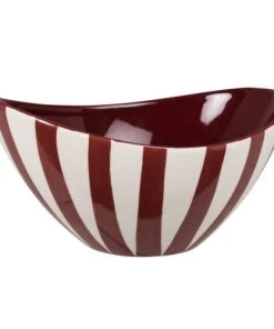 Maisons Du Monde Saladier En Grès à Rayures Blanc Et Rose