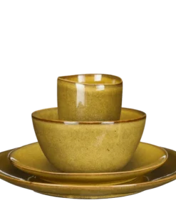 Mica Decorations Service De Table 16 Pièces En Céramique Ocre