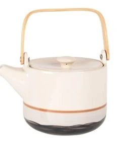 Maisons Du Monde Théière En Grès Beige, Noire, Bleue Et Bambou