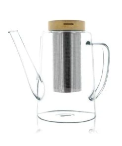 OGO Living Théière En Verre Borosilicate Et Couvercle En Bois 1,2L